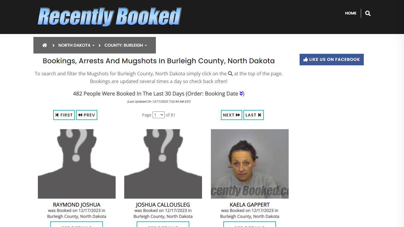 Bookings, Arrests and Mugshots in Burleigh County, North Dakota